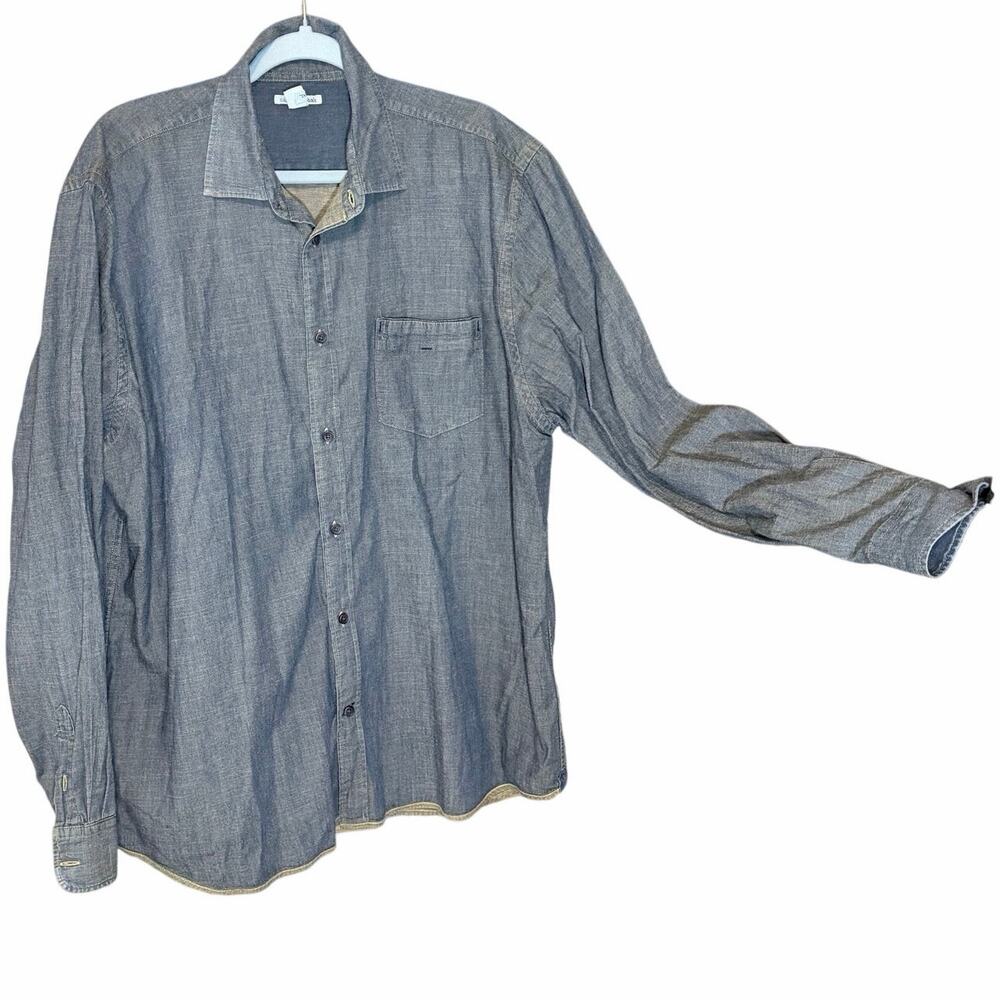 Carbon2Cobalt Gray Chambray Cotton Button Up Shirt XL western rugged classic